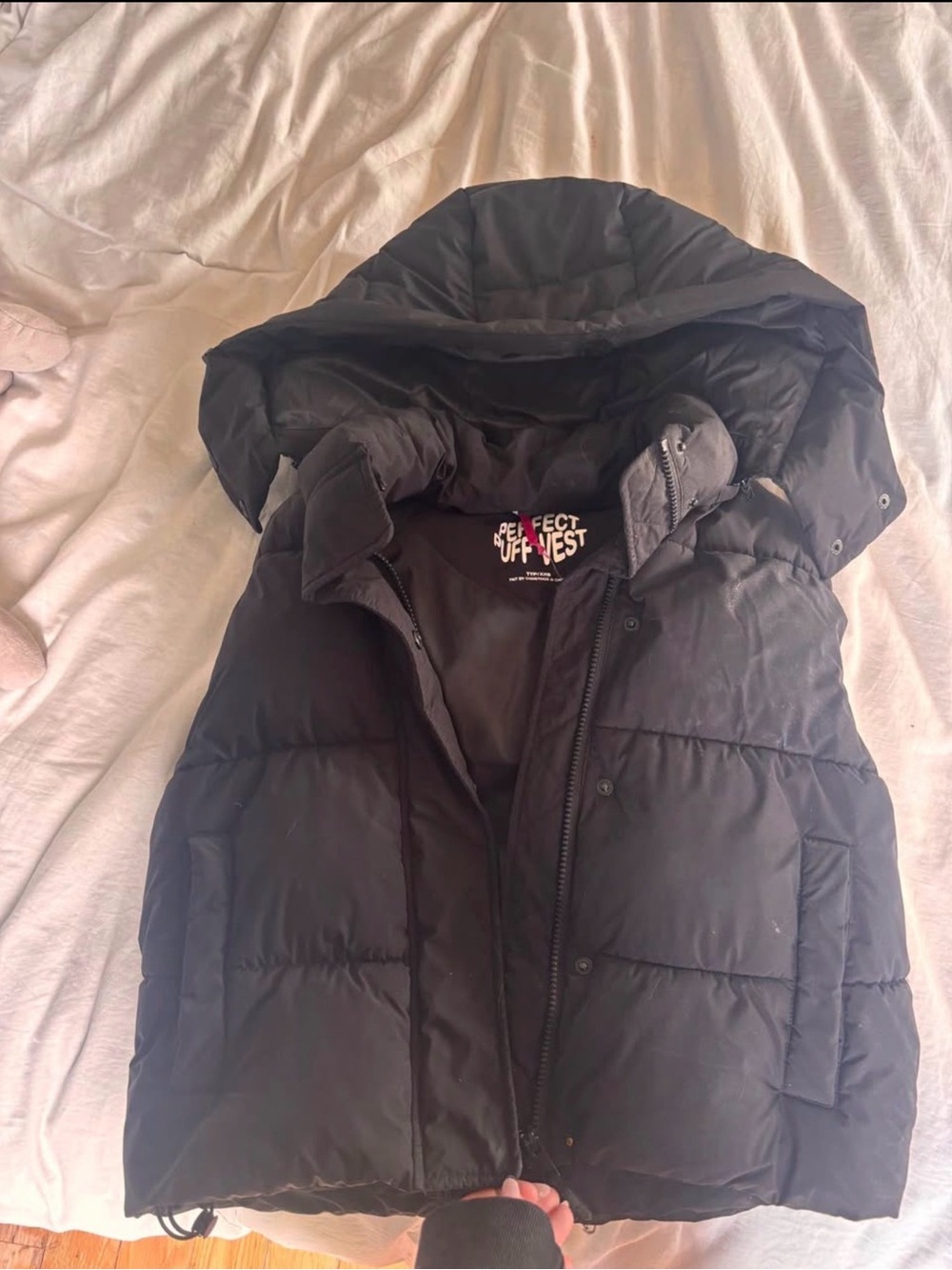 Garage Black Puff Vest with Hood